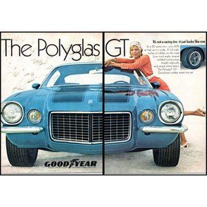 1970 Goodyear Tires Polyglas GT Pontiac Firebird Vintage Print Ad Grill Wall Art